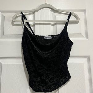 urban outfitters sheer flowy floral black tank